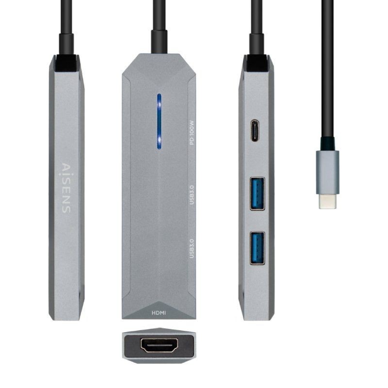 Comprar Docking USB Tipo-C Aisens ASUC-4P002-GR/ 1xHDMI 4K/ 2xUSB/ 1xUSB Tipo-C PD/ Gris - Ganga Electrónica