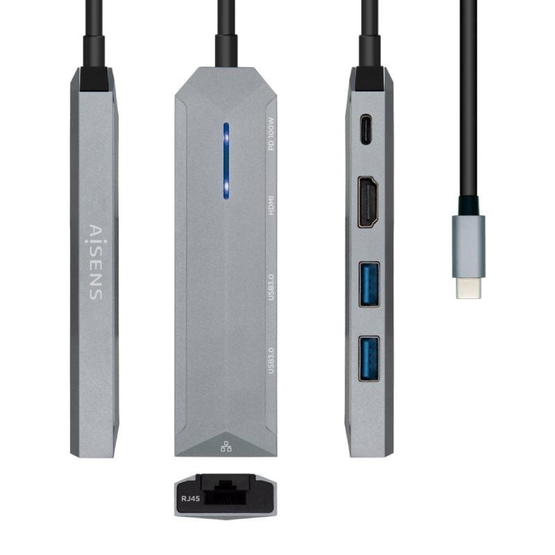 Comprar Docking USB Tipo-C Aisens ASUC-5P003-GR/ 1xHDMI 4K/ 2xUSB/ 1xRJ45/ 1xUSB Tipo-C PD/ Gris - Ganga Electrónica