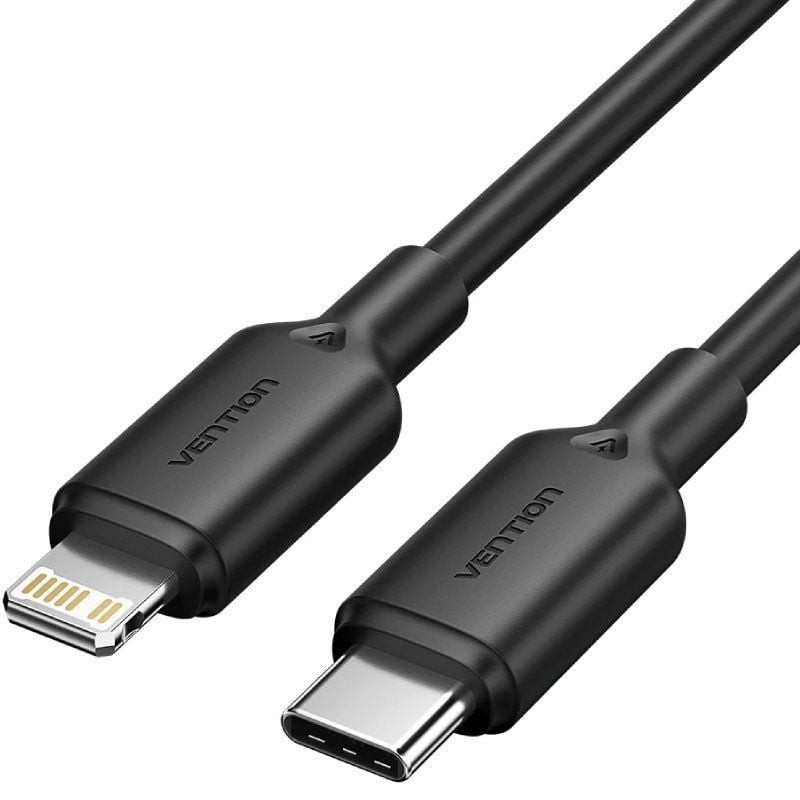 Comprar Cable USB 2.0 Tipo-C Lightning Vention LAKBF/ USB Tipo-C Macho - Lightning Macho/ Hasta 27W/ 480Mbps/ 1m/ Negro - Ganga 