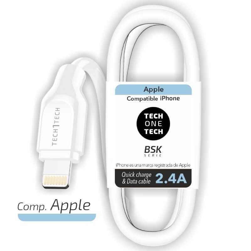 Comprar Cable USB 2.0 Lightning Tech One Tech TEC2902/ Lightning Macho - USB Macho/ 1m/ Blanco - Ganga Electrónica