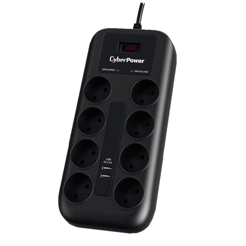 Comprar Regleta con Interruptor Cyberpower P0820SUD0-DE/ 8 Tomas de corriente/ 2 USB/ Cable 1.8m/ Negra - Ganga Electrónica