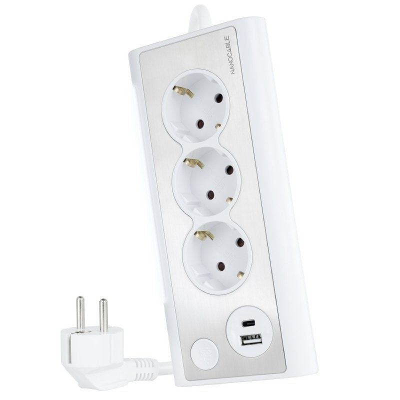 Comprar Regleta con Interruptor Nanocable 10.37.0013-W/ 3 Tomas de Corriente/ 1 USB/ 1 USB Tipo-C/ Cable 1.5m/ Blanca - Ganga El