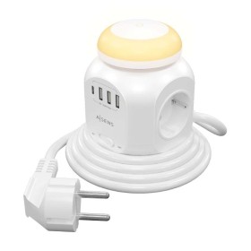 Comprar Regleta con Interruptor y Luz Nocturna Aisens ASPS-3A1CL01-W/ 4 Tomas de Corriente/ 1 USB Tipo-C/ 3 USB/ Cable 1.8m/ Bla