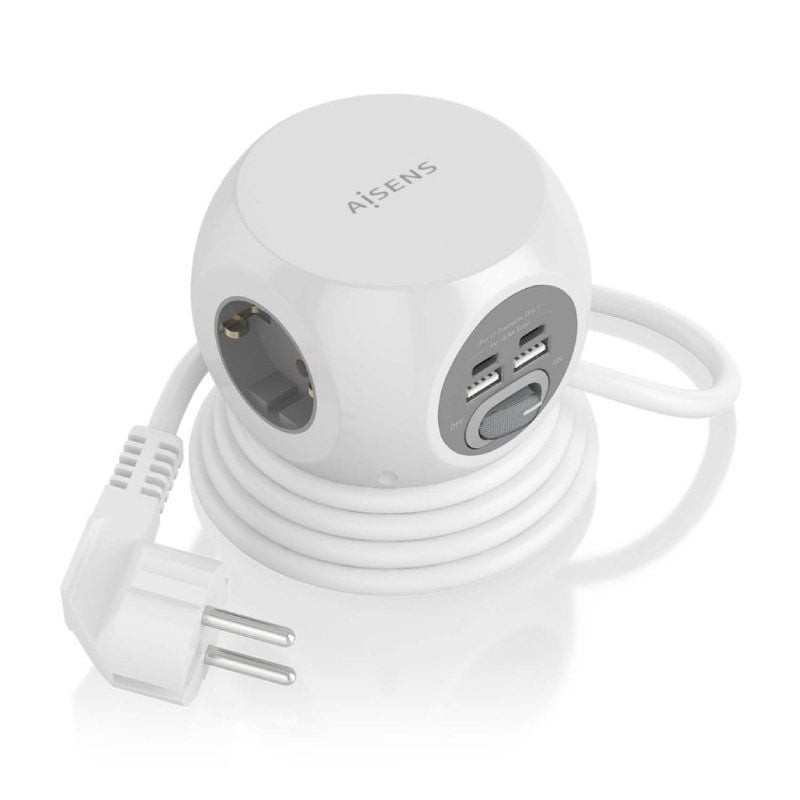Comprar Regleta con Interruptor Aisens ASPS-2A2C04-W/ 3 Tomas de Corriente/ 2 USB Tipo-C/ 2 USB/ Cable 1.4m/ Blanco - Ganga Elec