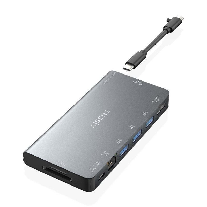 Comprar Docking USB Tipo-C Aisens ASUC-8P015-GR/ 1xHDMI 4K/ 3xUSB/ 1xRJ45/ 1xLector Tarjetas / 1xUSB Tipo-C/ Gris - Ganga Electr