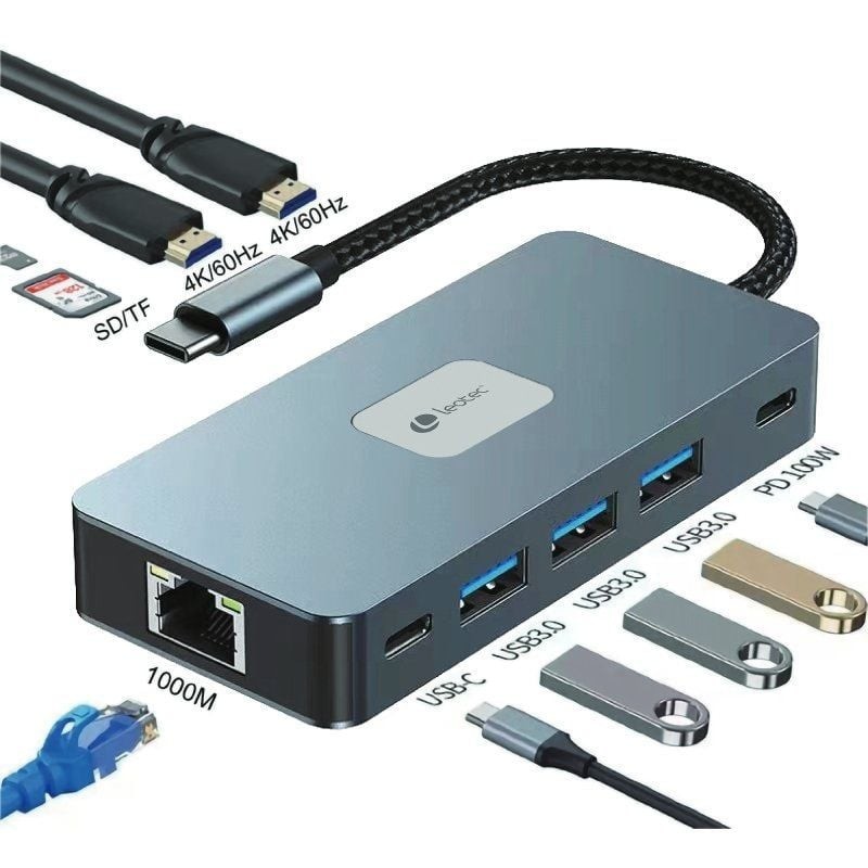 Comprar Docking USB Tipo-C Leotec LEDS02/ 3xUSB/ 1xUSB Tipo-C/ 1xUSB Tipo-C PD/ 2xHDMI 4K/ 1xRJ45/ 1xLector Tarjetas SD y MicroS
