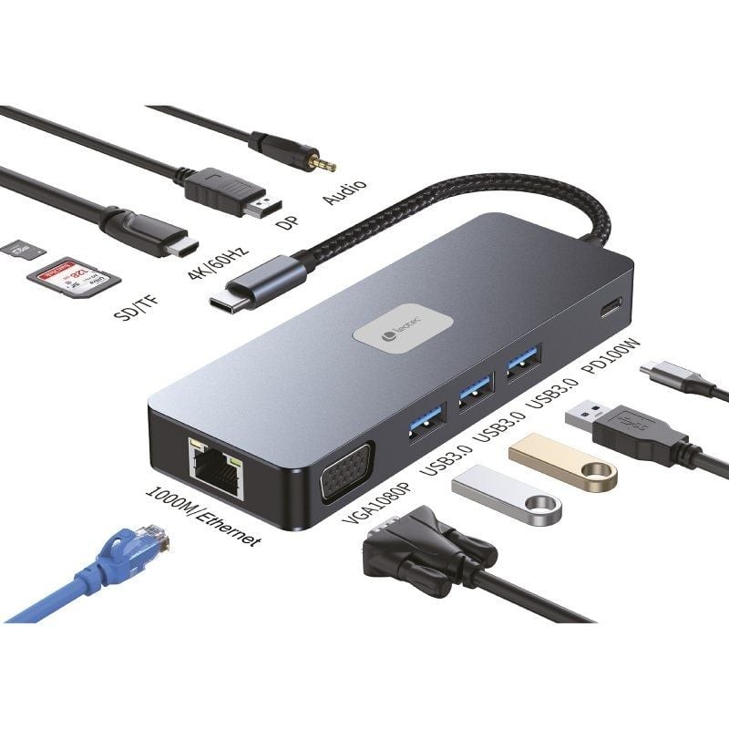 Comprar Docking USB Tipo-C Leotec LEDS03/ 3xUSB/ 1xUSB Tipo-C PD/ 1xHDMI 4K/ 1xDisplayPort/ 1xVGA/ 1xAudio/ 1xRJ45/ 1xLector - G