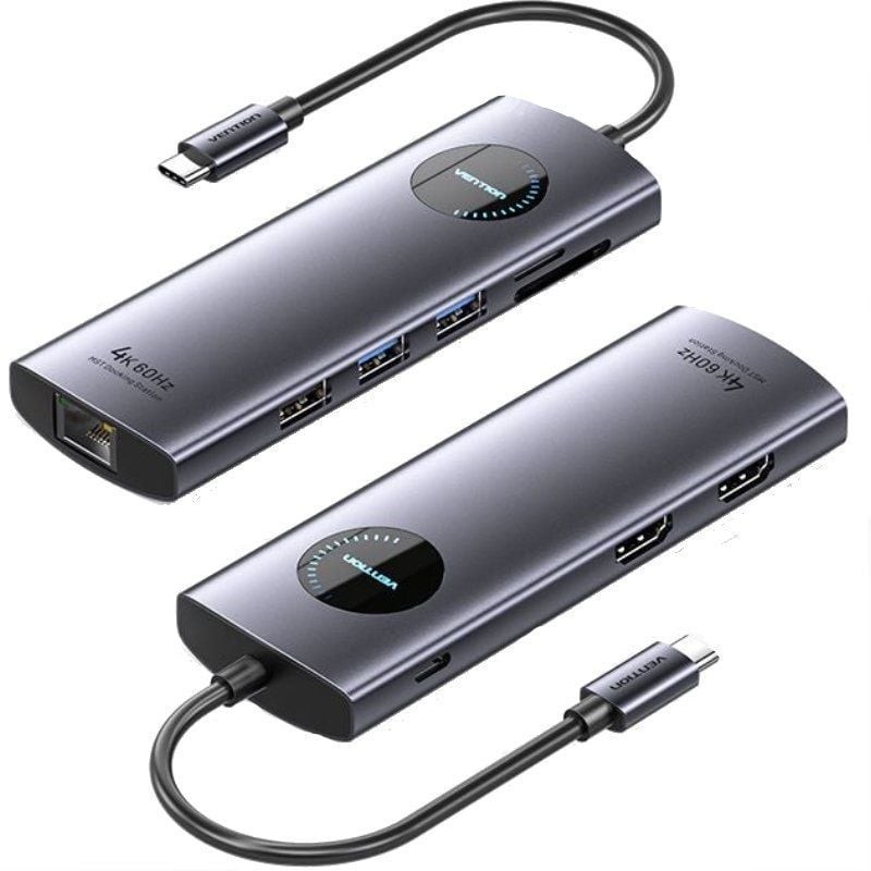 Comprar Docking USB Tipo-C Vention TQVHB/ 2xHDMI 4K/ 3xUSB/ 1xRJ45/ 1xLector de Tarjetas/ 1xUSB Tipo-C PD/ Gris - Ganga Electrón