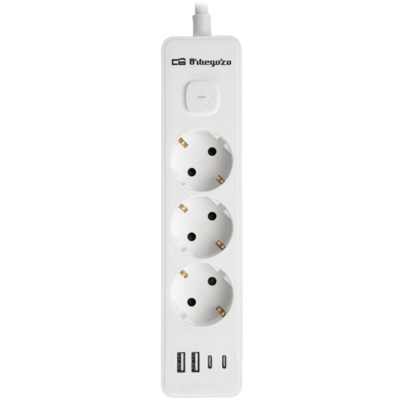 Comprar Regleta con Interruptor Orbegozo EN 3100/ 3 Tomas de Corriente/ 2 USB/ 2 USB Tipo-C/ Cable 1.4m/ Blanca - Ganga Electrón