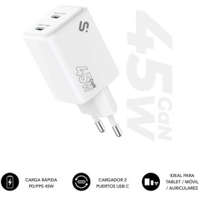 Comprar Cargador de Pared GaN Subblim 45W Charger USB C+C/ 2xUSB Tipo-C/ 45W - Ganga Electrónica