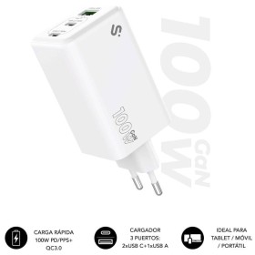 Comprar Cargador de Pared GaN Subblim 100W Charger USB C+C+A/ 2xUSB Tipo-C/ 1xUSB/ 100W - Ganga Electrónica