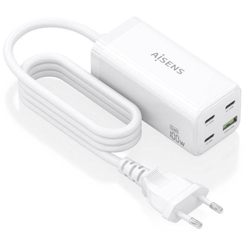 Comprar Cargador Sobremesa GaN Aisens ASCH-100W4P053-W/ 3xUSB Tipo-C/ 1xUSB/ 100W - Ganga Electrónica