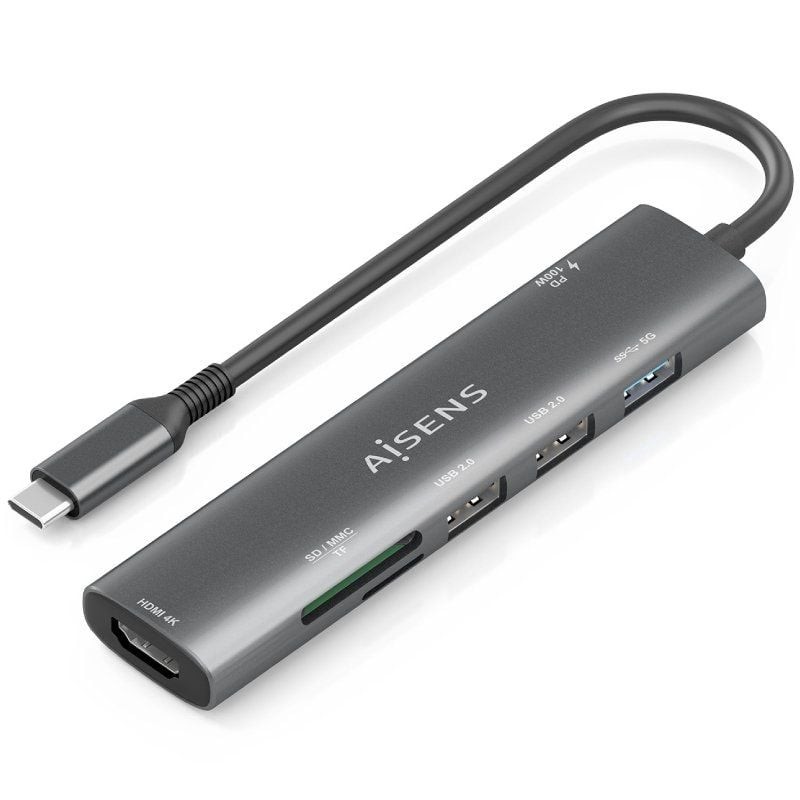 Comprar Docking USB Tipo-C Aisens ASUC-7P027-GR/ 1xHDMI 4K/ 3xUSB/ 1xUSB Tipo-C PD/ 1xLector Tarjetas/ Gris - Ganga Electrónica