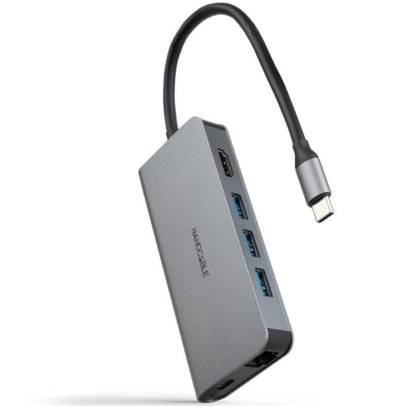 Comprar Docking Tipo-C Nanocable 10.16.4609/ 3xUSB/ 1xHDMI 4K/ 1xRJ45/ 1xLector tarjetas/ 1xUSB Tipo-C PD/ Gris - Ganga Electrón