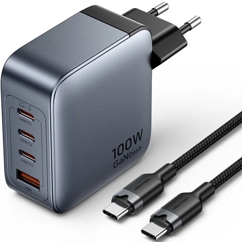 Comprar Cargador de Pared GaN Vention TZ-FETH0-EU/ 3xUSB Tipo-C/ 1xUSB/ 100W - Ganga Electrónica