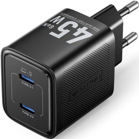 Comprar Cargador de Pared GaN Vention FEFB0-EU/ 2xUSB Tipo-C/ 45W - Ganga Electrónica