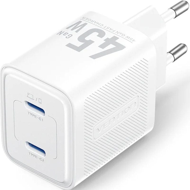 Comprar Cargador de Pared GaN Vention FEFW0-EU/ 2xUSB Tipo-C/ 45W - Ganga Electrónica