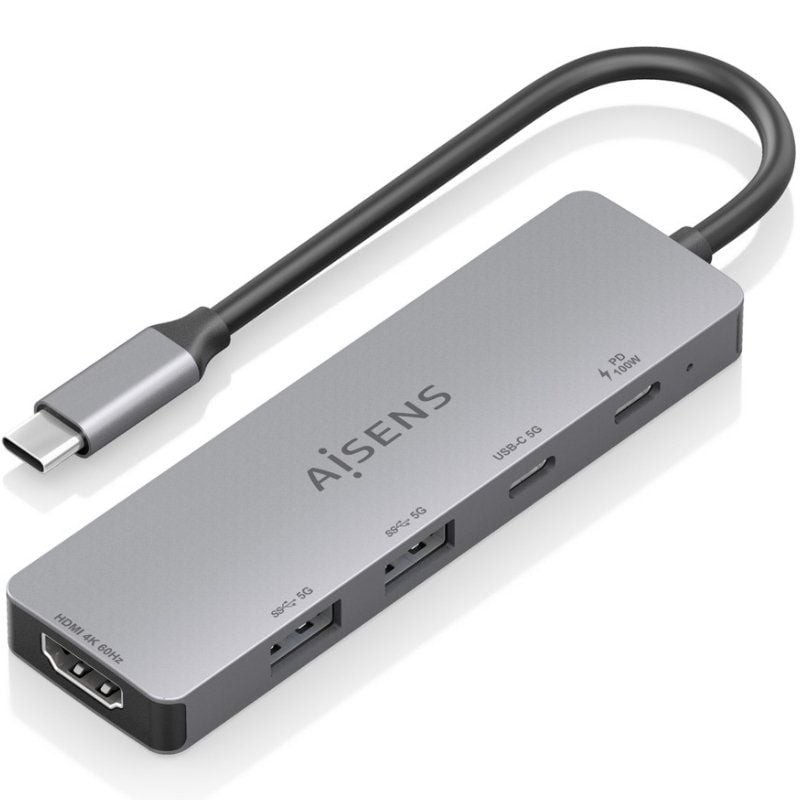 Comprar Docking USB Tipo-C Aisens ASUC-5P028-GR/ 1xHDMI 4K/ 2xUSB/ 2xUSB Tipo-C/ 1xUSB Tipo-C PD/ Gris - Ganga Electrónica