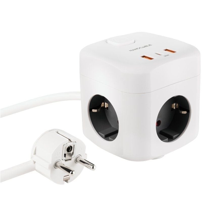 Comprar Regleta Nanocable 10.37.0011/ 3 Tomas de corriente/ 2 USB - 1 USB Tipo-C/ Cable 1.4m/ Blanca - Ganga Electrónica