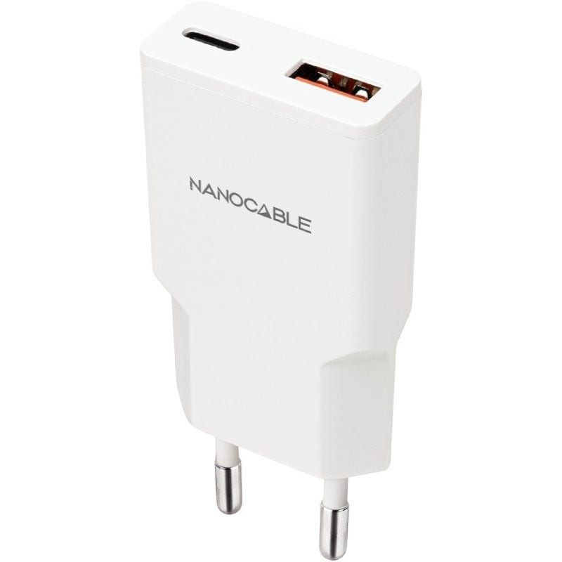 Comprar Cargador de Pared Nanocable 10.10.2022/ 1xUSB Tipo-C/ 1xUSB/ 20W/ Blanco - Ganga Electrónica