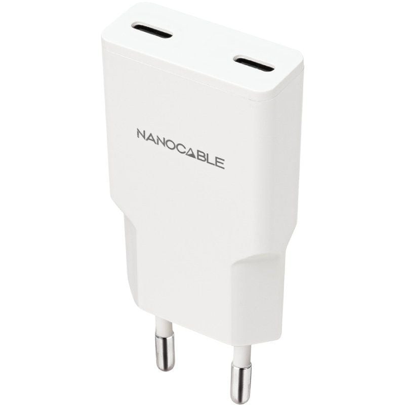Comprar Cargador de Pared Nanocable 10.10.2026/ 2xUSB Tipo-C/ 25W/ Blanco - Ganga Electrónica
