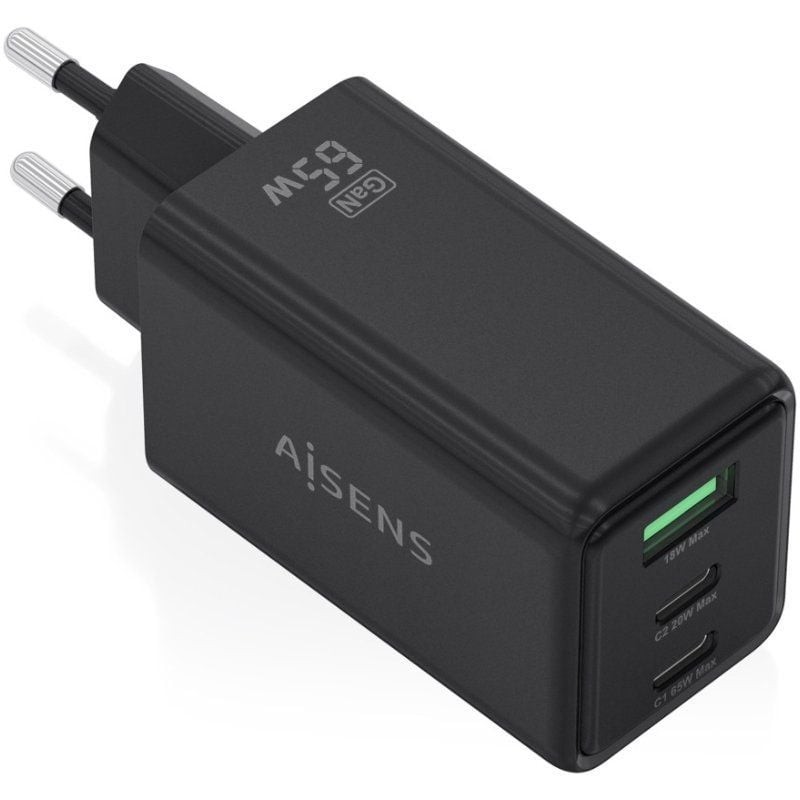 Comprar Cargador de Pared GaN Aisens ASCH-65W3P073-BK/ 2xUSB Tipo-C/ 1xUSB/ 65W/ Negro - Ganga Electrónica
