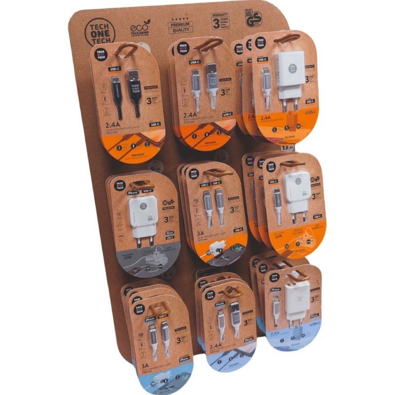 Comprar Expositor de Cargadores GaN y Cables Tech One Tech EKO 400903/ 9 ganchos/ Incluye 27 Productos - Ganga Electrónica