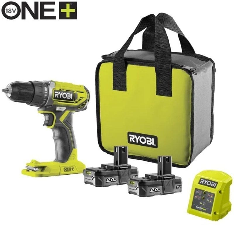 Comprar Taladro-Atornillador Sin Cable Ryobi ONE+ R18DD2-220S/ 2 baterías 18V 2,0 Ah/ Cargador 1,5 A/ Bolsa de Transporte - Gang