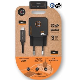 Comprar Cargador de Pared GaN Tech One Tech TEC2223/ 1xUSB Tipo-C + Cable USB Tipo-C/ 20W/ Negro - Ganga Electrónica