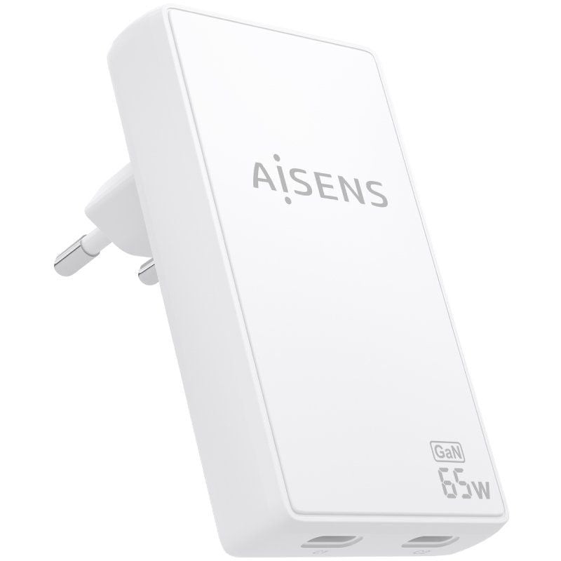 Comprar Cargador de Pared GaN Aisens ASCH-65W2P077-W/ 2xUSB Tipo-C/ 65W/ Blanco - Ganga Electrónica