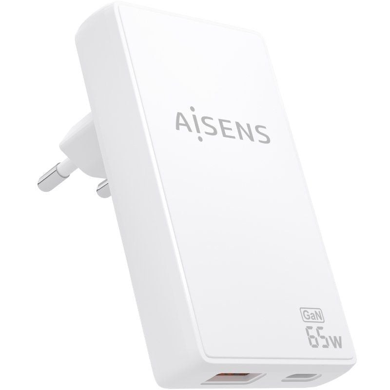 Comprar Cargador de Pared GaN Aisens ASCH-65W2P076-W/ 1xUSB Tipo-C/ 1xUSB/ 65W/ Blanco - Ganga Electrónica