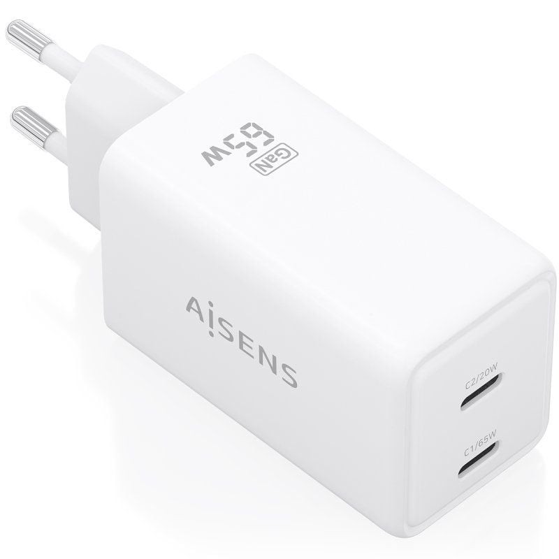 Comprar Cargador de Pared GaN Aisens ASCH-65W2P078-W/ 2xUSB Tipo-C/ 65W/ Blanco - Ganga Electrónica