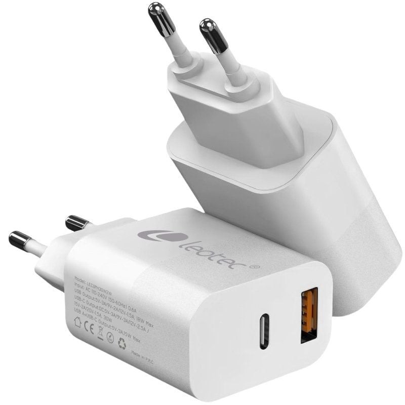 Comprar Cargador de Pared Leotec LECSPH20W2W2/ 1xUSB Tipo-C/ 1xUSB/ 20W - Ganga Electrónica
