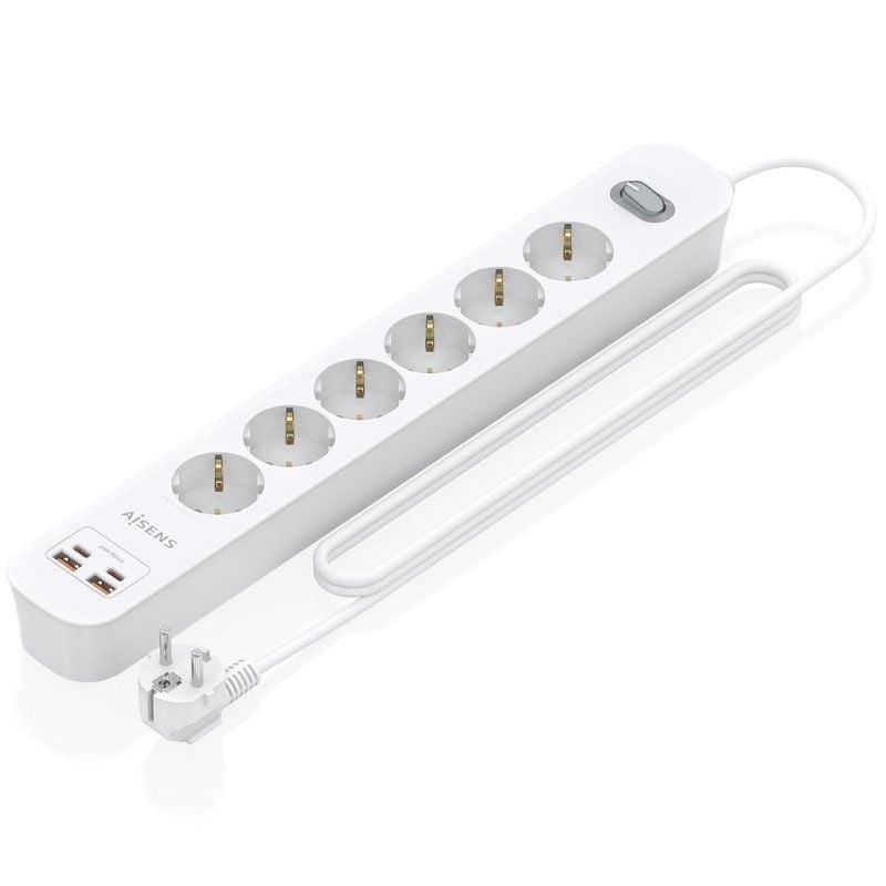 Comprar Regleta con Interruptor Aisens ASPS-2A2C16-W/ 6 Tomas de Corriente/ 2 USB - 2 USB Tipo-C/ Cable 1.4m/ Blanco - Ganga Ele