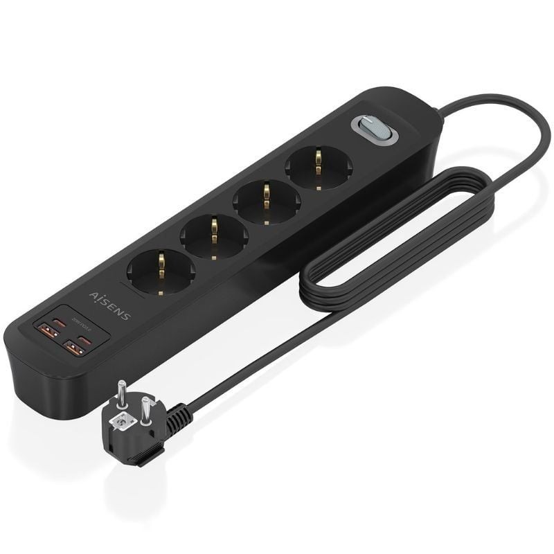 Comprar Regleta con Interruptor Aisens ASPS-2A2C13-BK/ 4 Tomas de Corriente/ 2 USB - 2 USB Tipo-C/ Cable 1.4m/ Negro - Ganga Ele