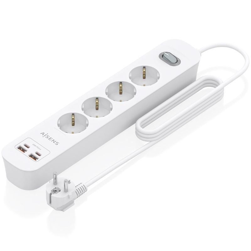 Comprar Regleta con Interruptor Aisens ASPS-2A2C12-W/ 4 Tomas de Corriente/ 2 USB - 2 USB Tipo-C/ Cable 1.4m/ Blanco - Ganga Ele