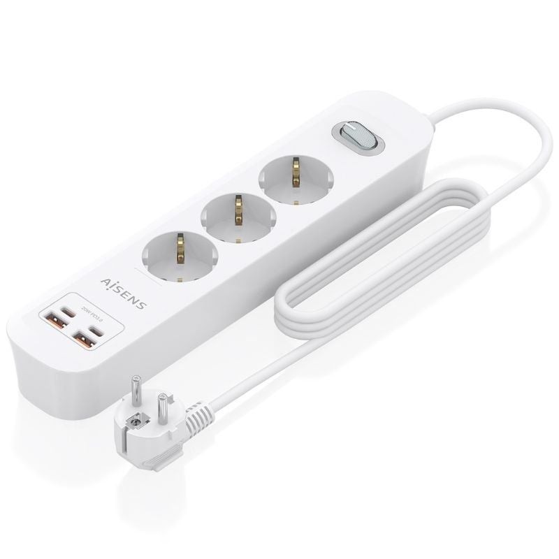 Comprar Regleta con Interruptor Aisens ASPS-2A2C10-W/ 3 Tomas de Corriente/ 2 USB - 2 USB Tipo-C/ Cable 1.4m/ Blanco - Ganga Ele