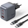 Comprar Cargador de Pared GaN Vention TZ-FEXH0-EU/ 2xUSB Tipo-C/ 1xUSB + Cable USB Tipo-C/ 70W - Ganga Electrónica