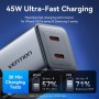 Comprar Cargador de Pared GaN Vention FCDH0-EU/ 2xUSB Tipo-C/ 45W - Ganga Electrónica