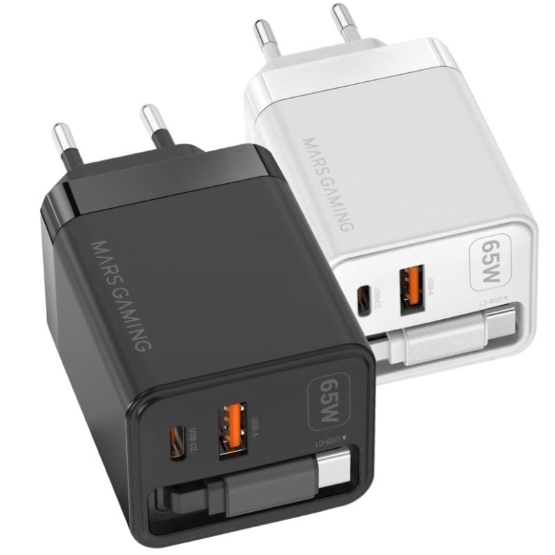Comprar Cargador de Pared GaN Mars Gaming MD-GAN65R/ 1xUSB Tipo-C/ 1xUSB/ 65W/ Negro - Ganga Electrónica