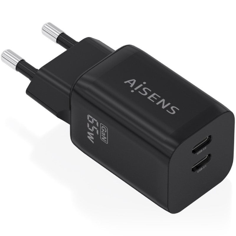 Comprar Cargador de Pared GaN Aisens A110-1030/ 2xUSB Tipo-C/ 65W/ Negro - Ganga Electrónica