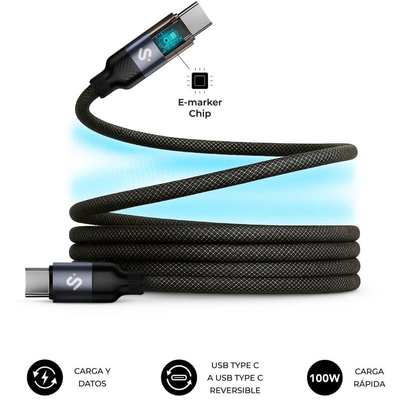 Comprar Cable USB 2.0 Tipo-C Subblim PowerMag Led/ USB Tipo-C Macho - USB Tipo-C Macho/ Hasta 100W/ 480Mbps/ 2m/ Negro - Ganga E