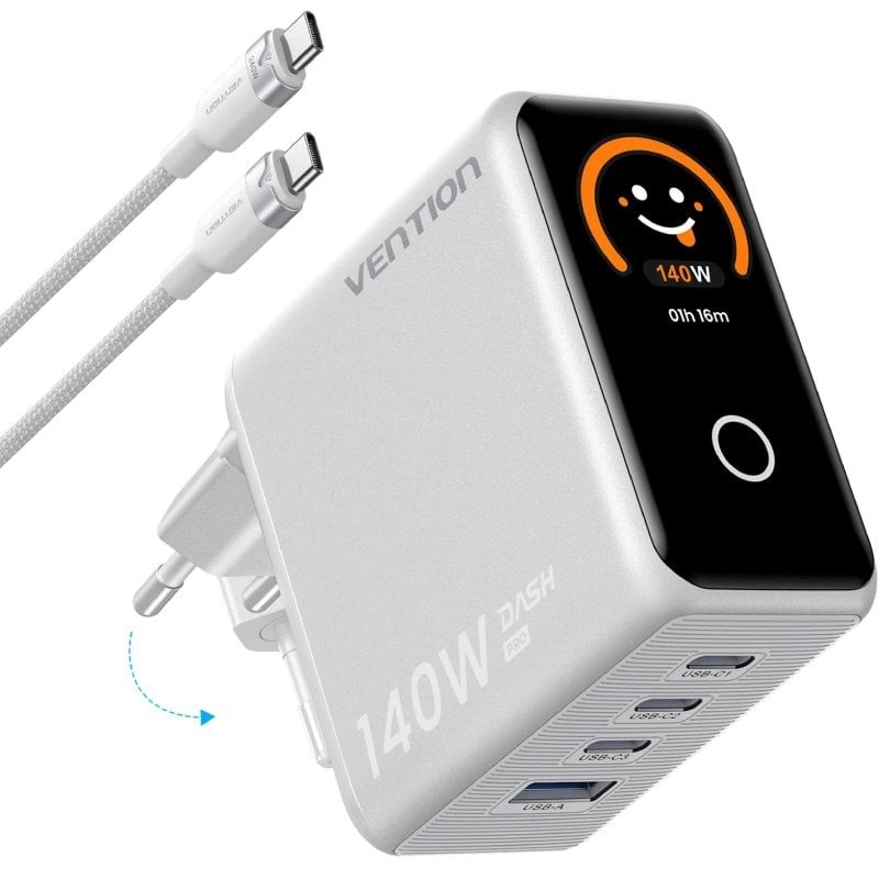Comprar Cargador de Pared GaN Vention TZ-FCOI0-EU/ 3xUSB Tipo-C + Cable USB Tipo-C/ 1xUSB/ 140W - Ganga Electrónica
