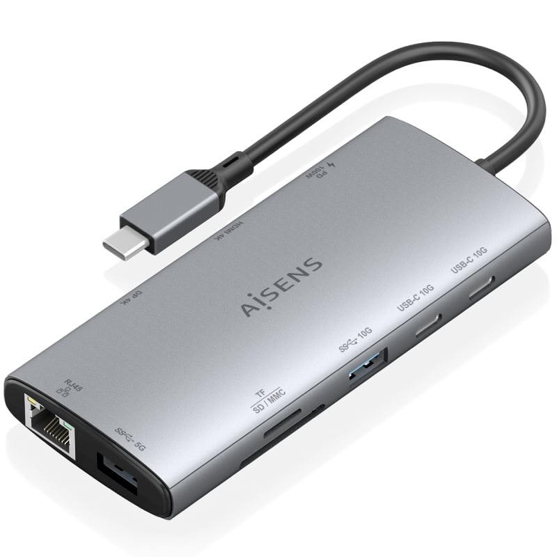 Comprar Docking USB Tipo-C Aisens ASUC-10P050-GR/ 1xDisplayPort/ 1xHDMI 4K/ 1xRJ45/ 2xUSB/ 2xUSB Tipo-C/ 1xUSB Tipo-C PD/ 1xLect