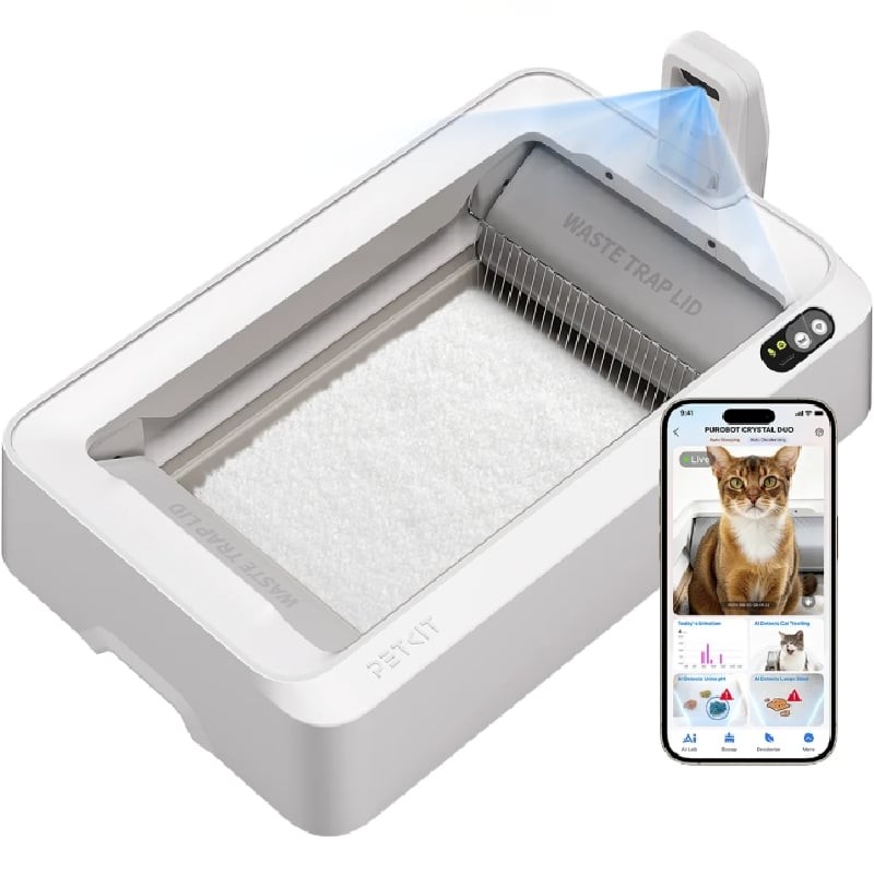 Comprar Arenero para Gatos Autolimpiable Petkit PuroBot Crystal Duo con Cámara/ Control desde APP/ Blanco - Ganga Electrónica