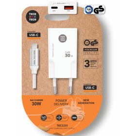 Comprar Cargador de Pared Tech One Tech TEC2231/ 1xUSB Tipo-C/ 1xUSB + Cable USB Tipo-C/ 30W/ Blanco - Ganga Electrónica