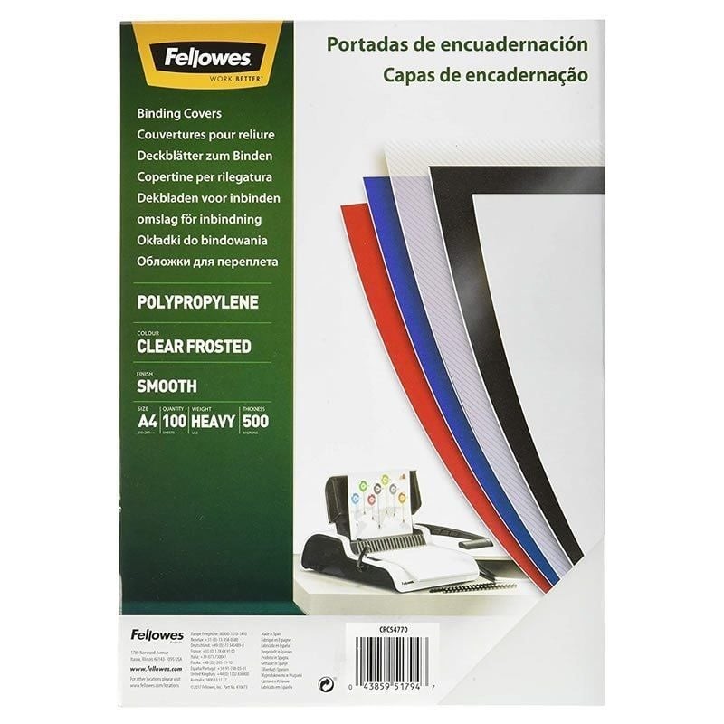 Comprar Portadas de Polipropileno Fellowes 54770/ A4/ 500 Micras/ 100 unidades/ Helado Claro - Ganga Electrónica