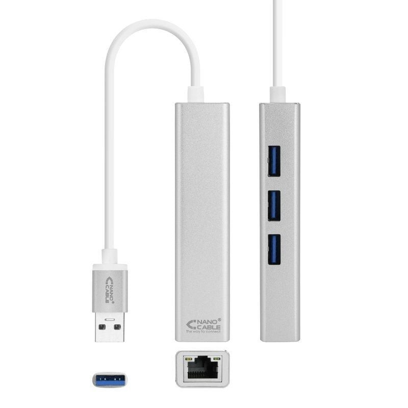 Comprar Hub USB 3.0 Nanocable 10.03.0403/ 3xUSB/ 1xRJ45/ Gris - Ganga Electrónica