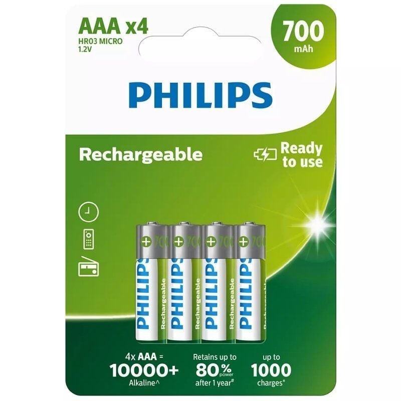 Comprar Pack de 4 Pilas AAA Philips R03B4A70/10/ 1.2V/ Recargables - Ganga Electrónica