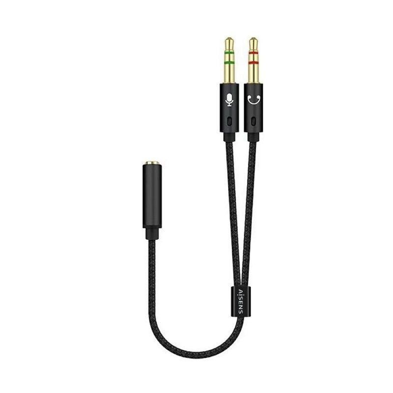 Comprar Cable Estéreo Aisens A128-0418/ Jack 3.5 Hembra - 2x Jack 3.5 Macho/ 25cm/ Negro - Ganga Electrónica